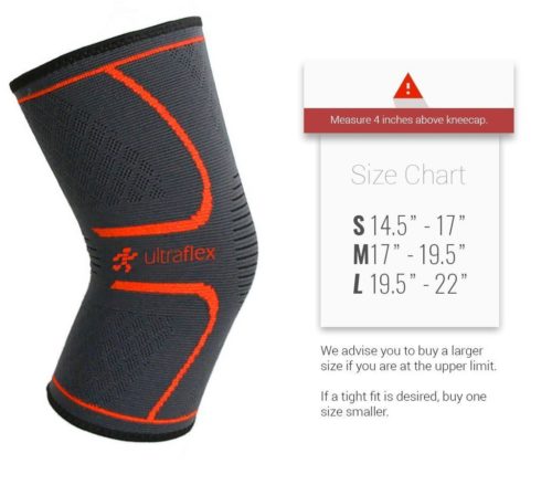 Size Chart of Athletes Knee Compression Sleeve by Ultra Flex