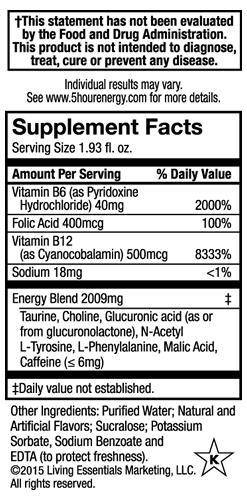 5 Hour Energy Ingredients Review Label