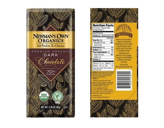 Newman's Own Organics Organic Premium Chocolate Bar, Super Dark 70% Cocoa, 3.25-Ounce Bars (Pack of 12)