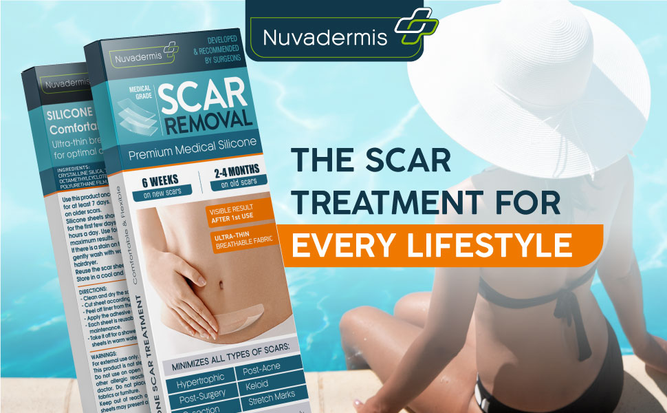 Silicone Scar Removal Sheets by Nuvadermis Ideal for Keloid, C-Section, Post Surgery and Acne Scars Treatment - 2 Month Supply